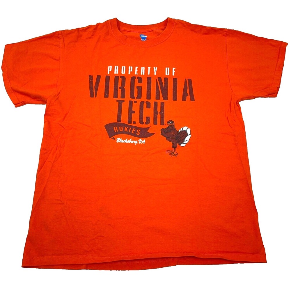 Virginia Tech Hokies Shirt Men Large Orange Maroon Tee Spell Out Logo Blacksburg